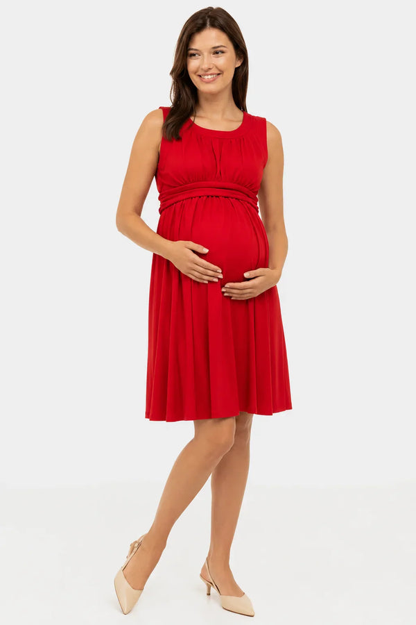 Rochie elegantă pentru gravide cu cordon încrețit – roșie