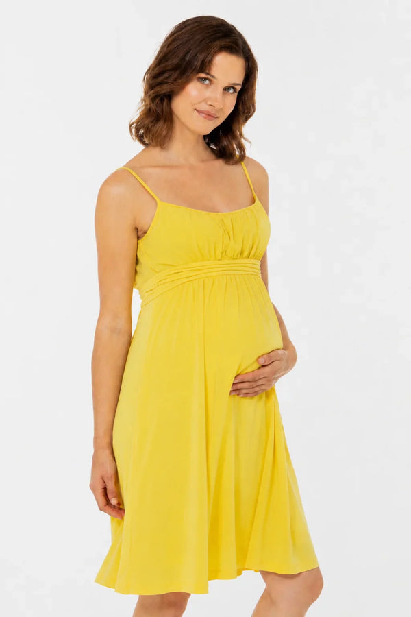 Rochie elegantă pentru gravide, cu bretele – galbenă