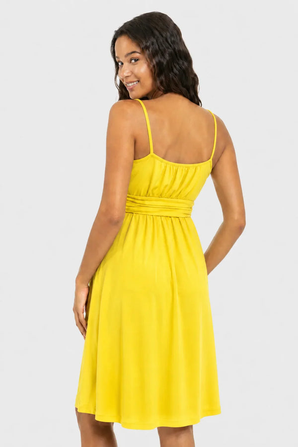Rochie elegantă pentru gravide, cu bretele – galbenă