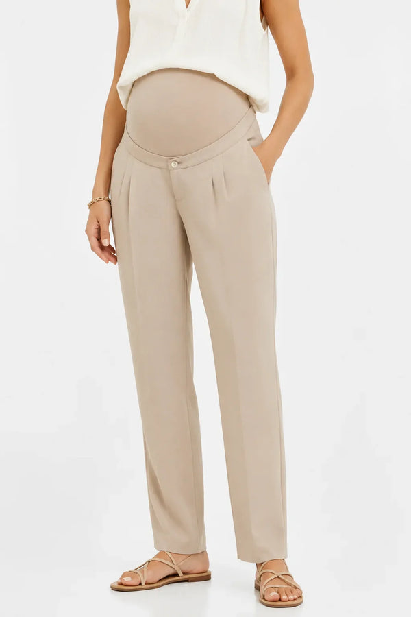 Pantaloni eleganți cu pliuri pentru gravide – bej