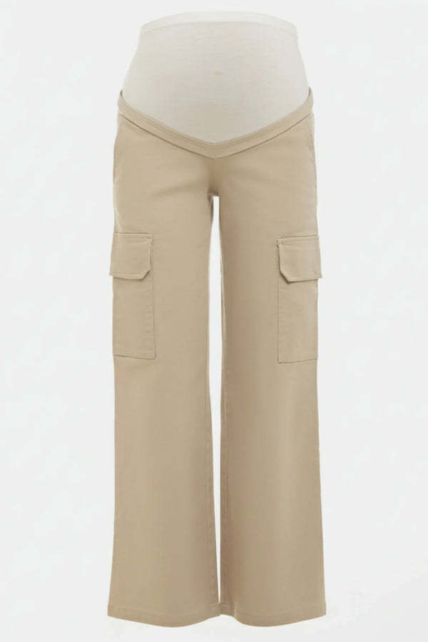 Pantaloni largi din bumbac pentru gravide in bej