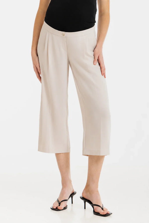 Pantaloni eleganți 7/8 cu pliuri pentru gravide – bej