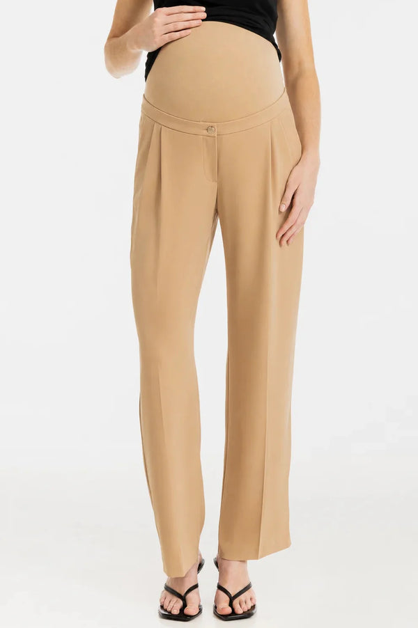 Pantaloni eleganți cu pliuri pentru gravide – bej