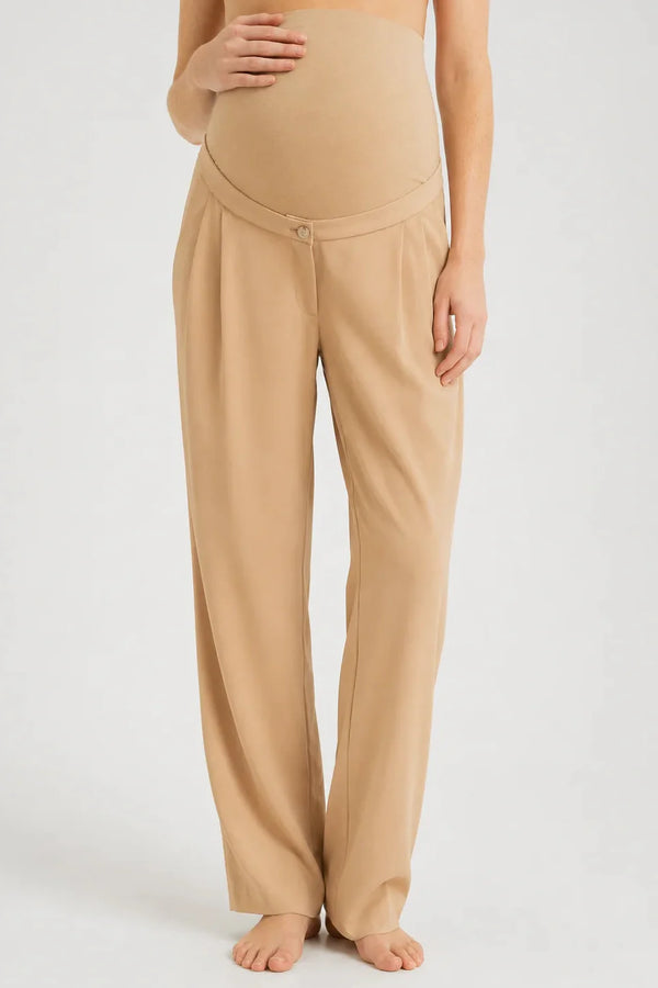 Pantaloni eleganți cu pliuri pentru gravide – bej