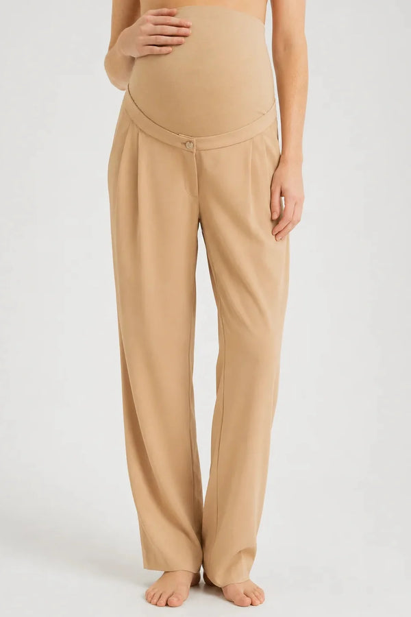 Pantaloni eleganți cu pliuri pentru gravide – bej