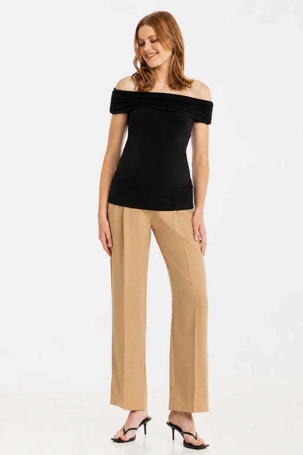 Pantaloni eleganți cu pliuri pentru gravide – bej