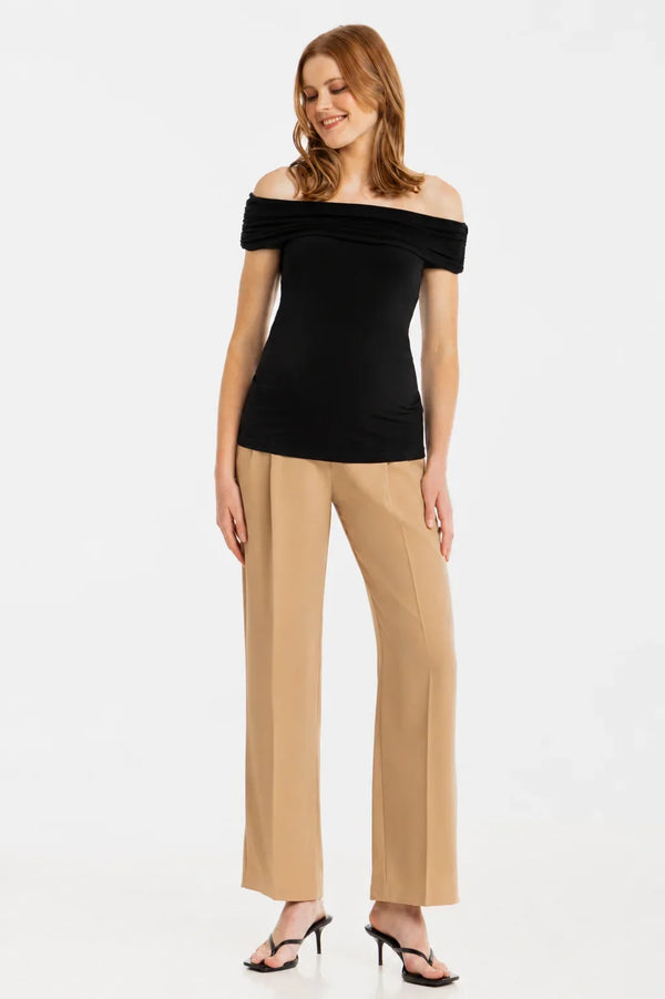 Pantaloni eleganți cu pliuri pentru gravide – bej