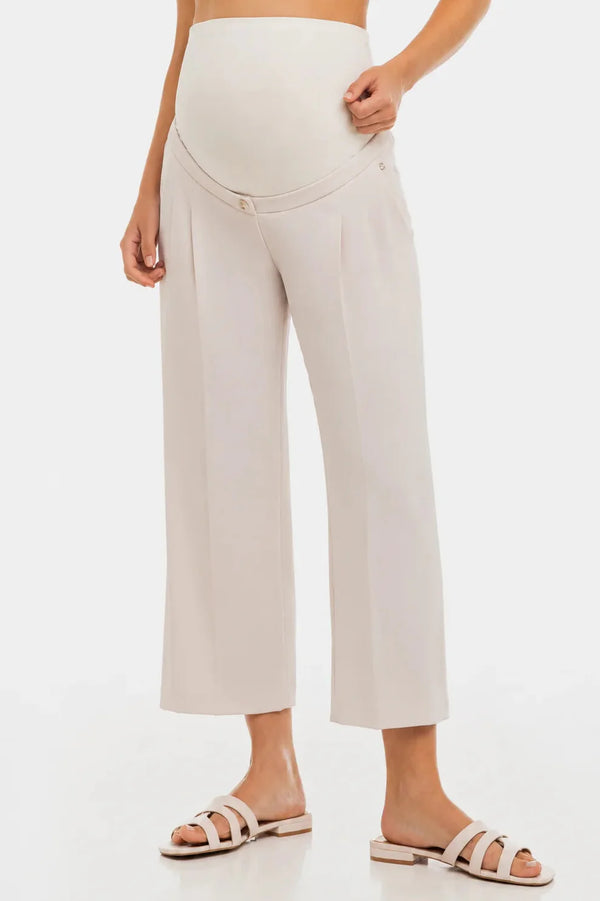 Pantaloni eleganți 7/8 cu pliuri pentru gravide – bej