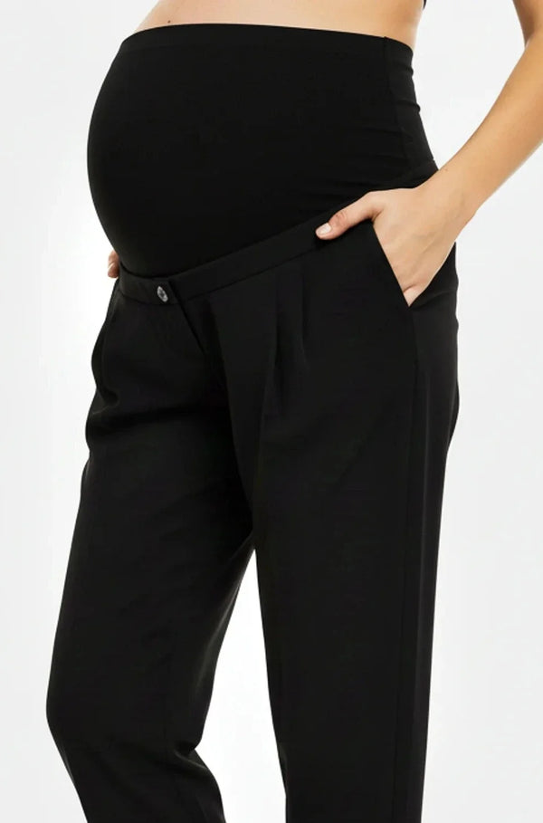 Pantaloni evazați elastici cu pliuri pentru gravide – negri
