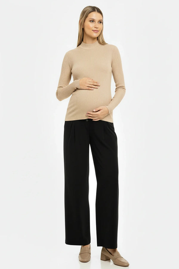 Pantaloni evazați elastici cu pliuri pentru gravide – negri