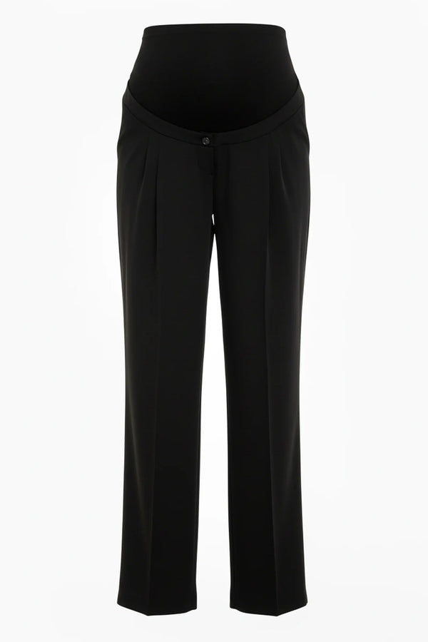 Pantaloni pentru gravide cu pliuri din georgette fin – negri