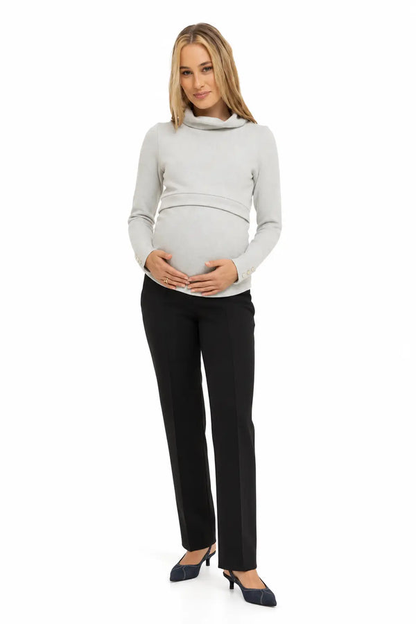 Pantalon elegant pentru gravide, din tricot – negri