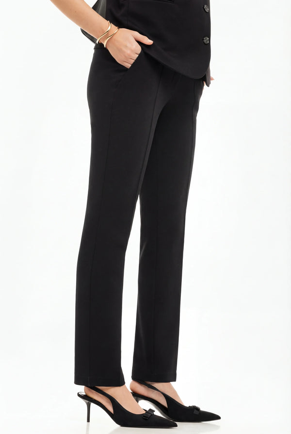 Pantalon elegant pentru gravide, din tricot – negri