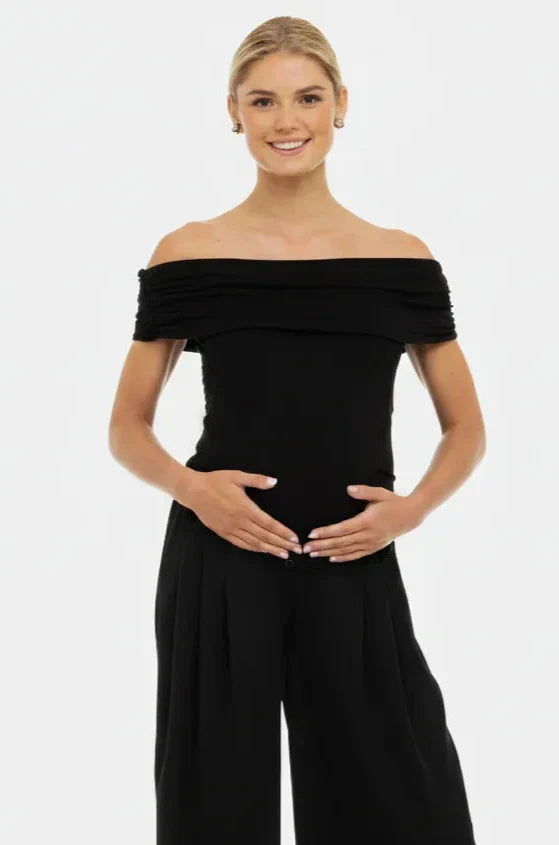 Bluză elegantă pentru gravide cu umeri căzuți – neagră