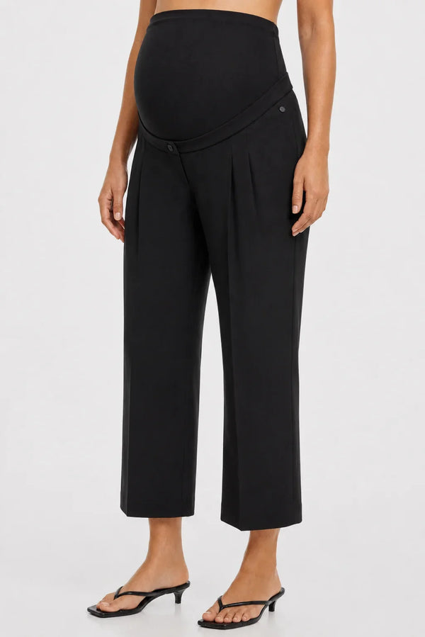 Pantaloni eleganți 7/8 cu pliuri pentru gravide – negri