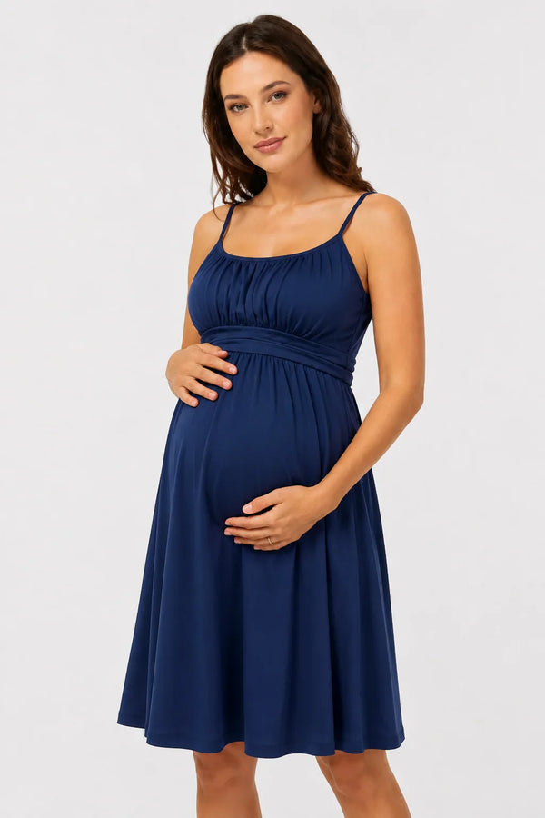 Rochie elegantă pentru gravide, cu bretele – albastră