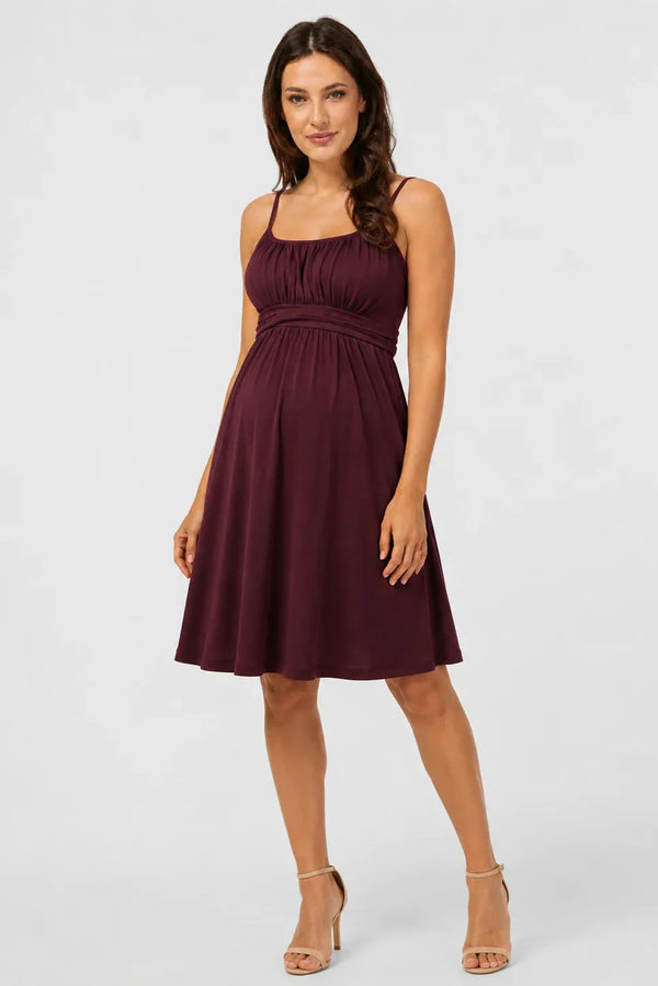 Rochie elegantă pentru gravide, cu bretele – vișinie