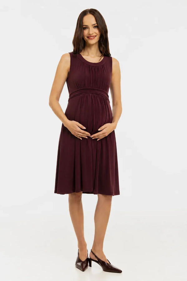 Rochie elegantă pentru gravide cu cordon încrețit – vișiniu