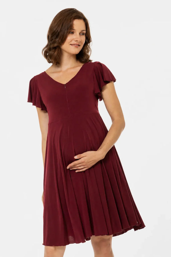 Rochie vaporoasă 2 în 1 pentru gravide și alăptare – bordeaux