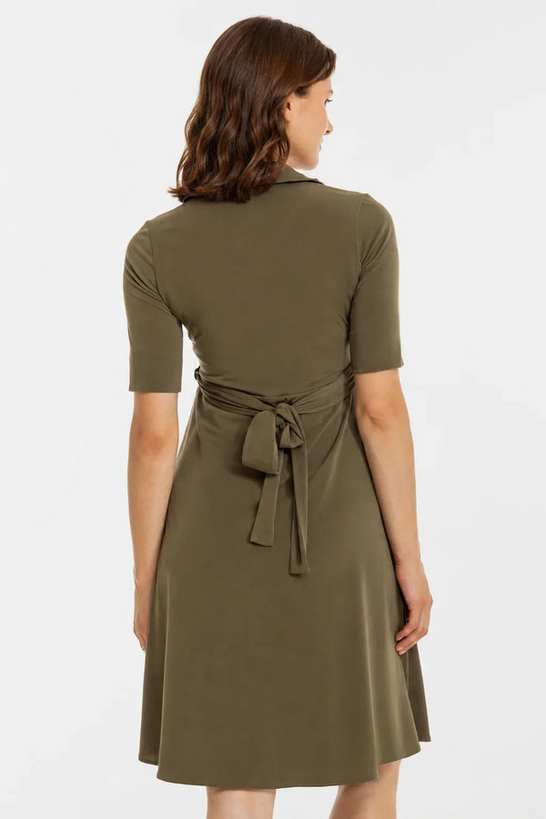 Rochie pentru gravide și alăptare, cu guler și decolteu petrecut – khaki