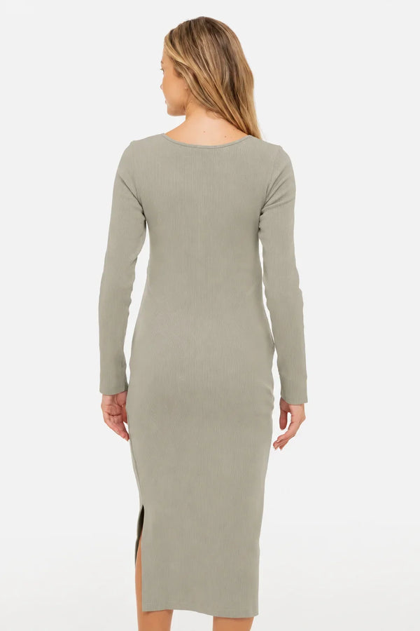 Rochie reiată din bumbac pentru gravide și alăptare - verde măsliniu deschis