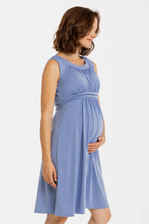 Rochie elegantă pentru gravide cu cordon încrețit – albastru