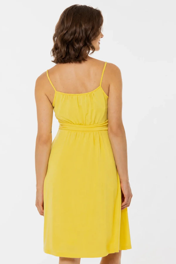 Rochie elegantă pentru gravide, cu bretele – galbenă