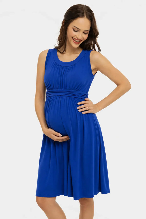 Rochie elegantă pentru gravide cu cordon încrețit – albastru regal