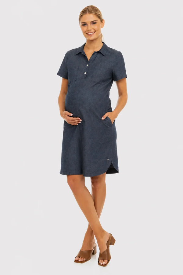 Rochie-cămașă din denim pentru gravide și alăptare