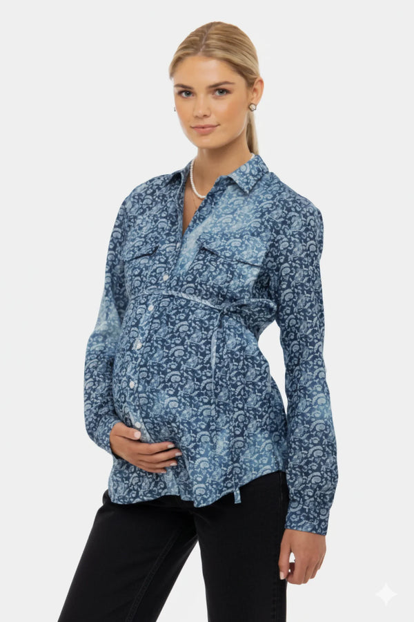 Cămașă din bumbac pentru gravide și alăptare cu model
