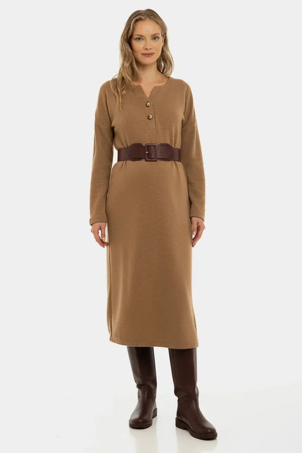 Rochie tricotată lungă pentru gravide și alăptare – caramel
