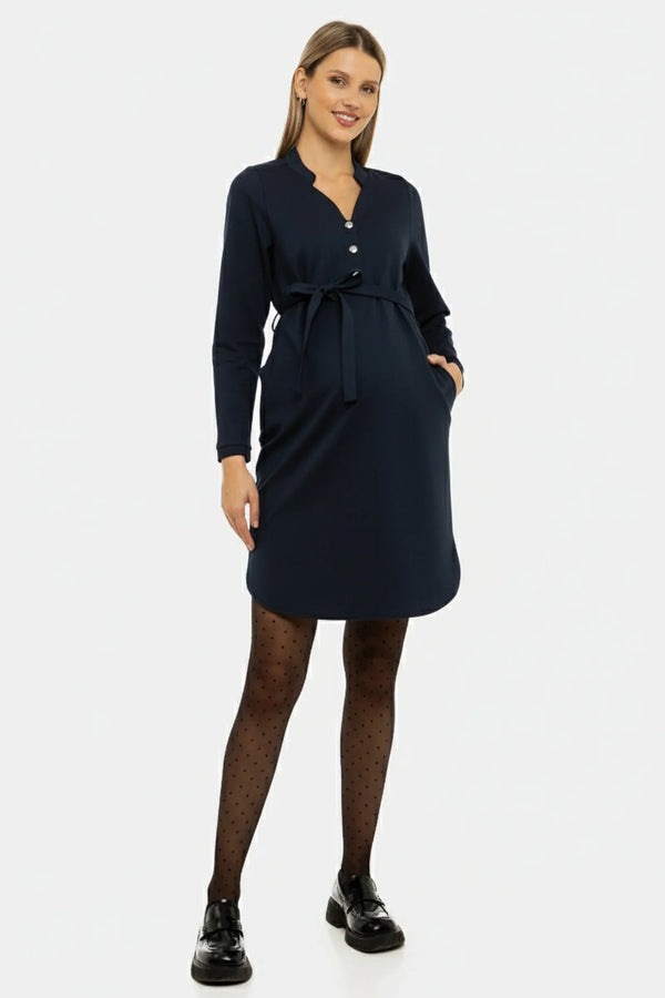 Rochie elastică bleumarin pentru gravide și alăptare