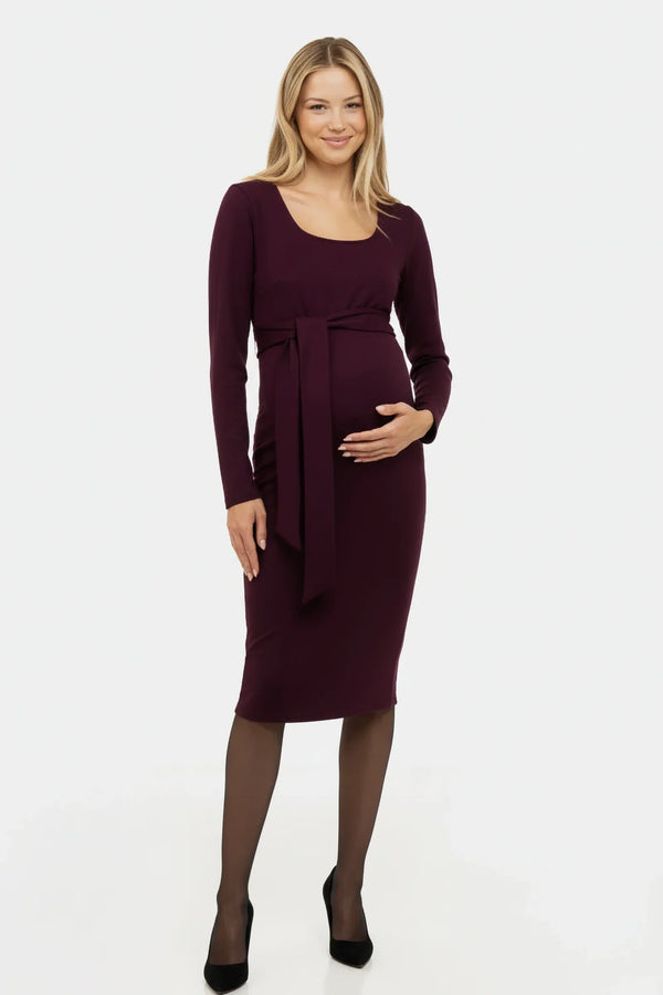 Rochie lunga eleganta pentru gravide cu curea lata în culoarea bordo