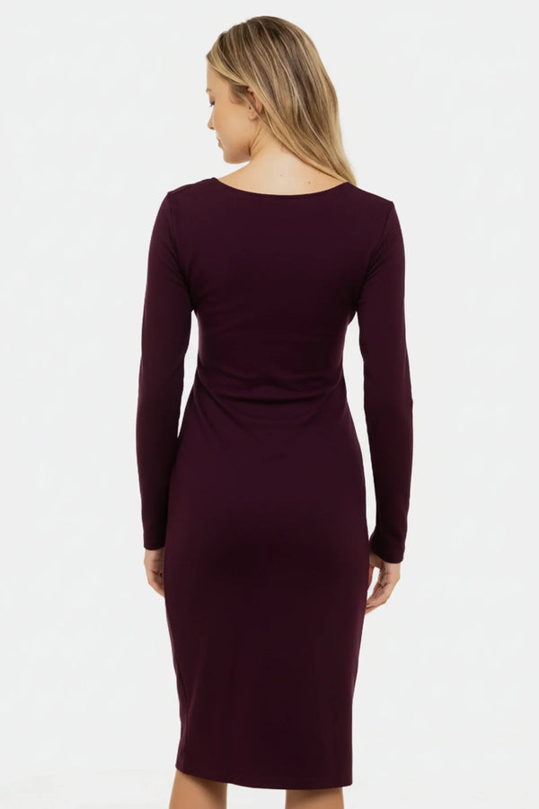 Rochie lunga eleganta pentru gravide cu curea lata în culoarea bordo