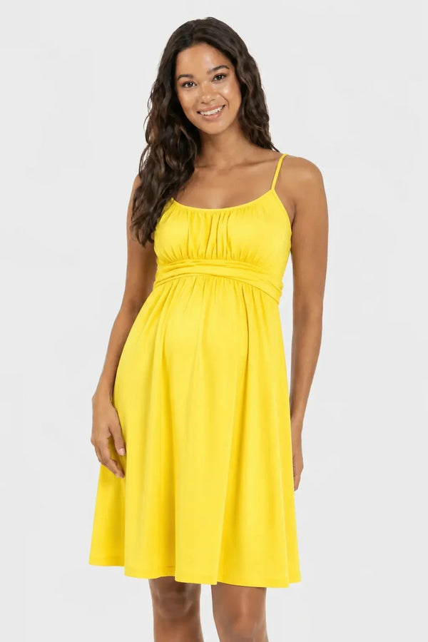 Rochie elegantă pentru gravide, cu bretele – galbenă