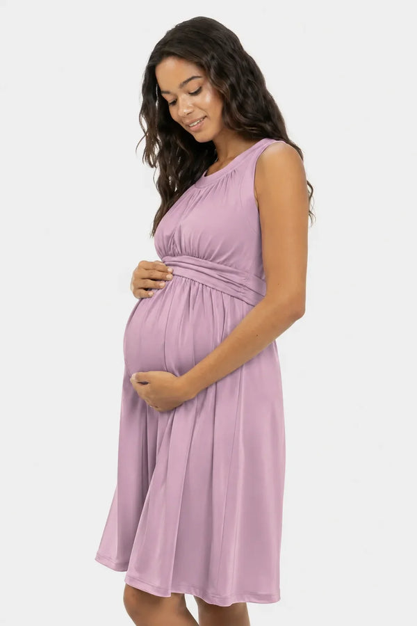 Rochie elegantă pentru gravide cu cordon încrețit – roz