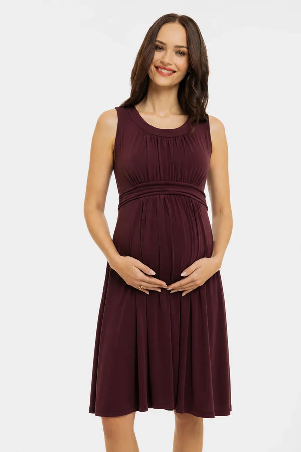 Rochie elegantă pentru gravide cu cordon încrețit – vișiniu