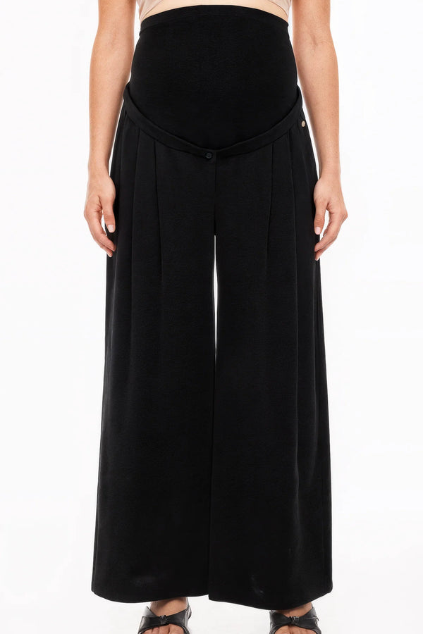Pantaloni eleganți pentru gravide cu pliuri - negri