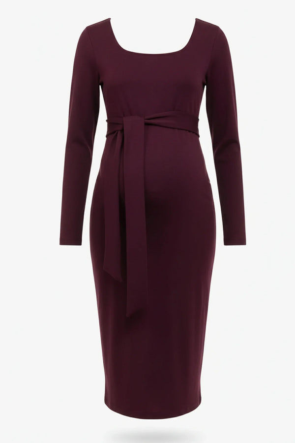 Rochie lunga eleganta pentru gravide cu curea lata în culoarea bordo