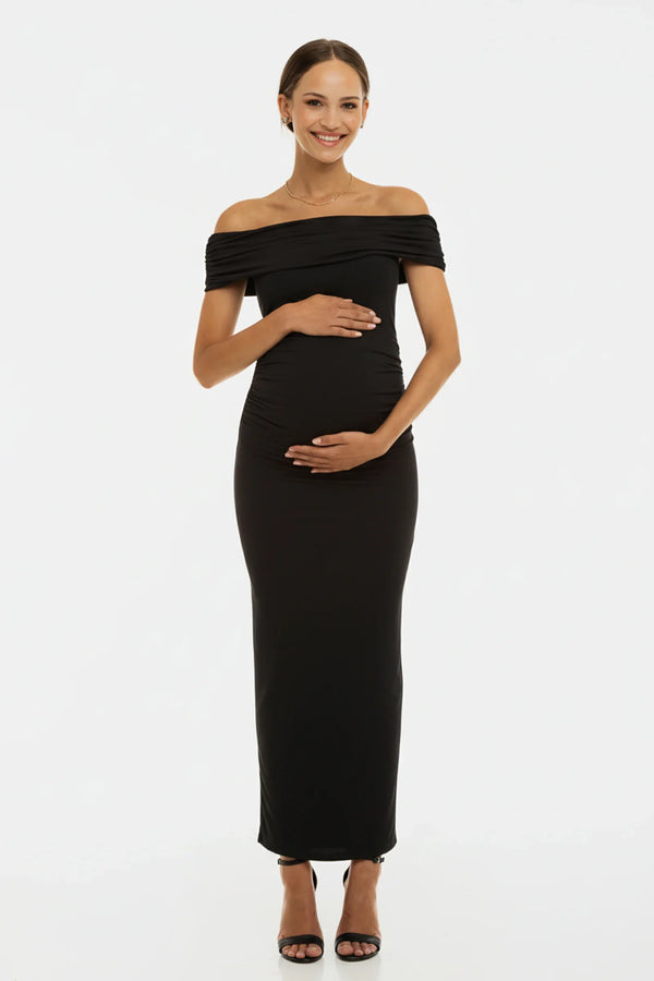 Rochie elegantă neagră pentru gravide cu falduri - neagră