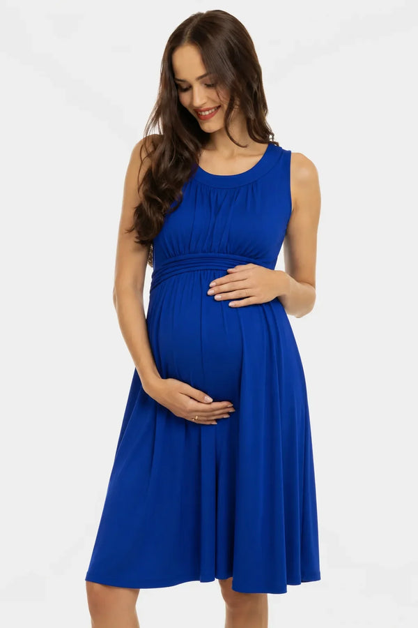 Rochie elegantă pentru gravide cu cordon încrețit – albastru regal