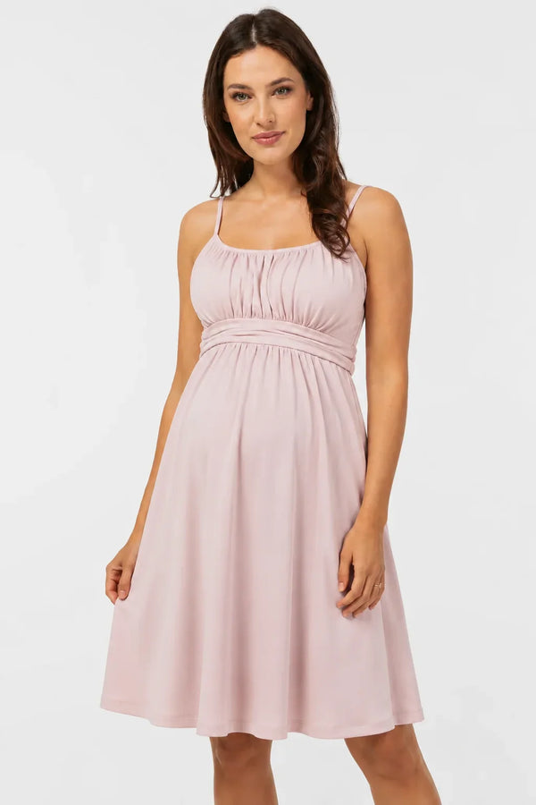 Rochie elegantă pentru gravide, cu bretele – roz pudră