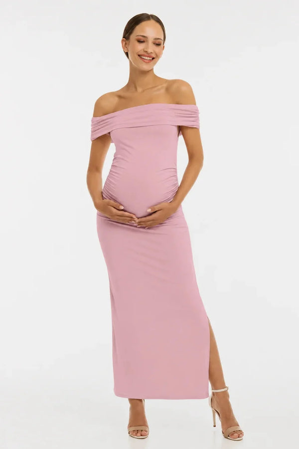 Rochie elegantă pentru gravide cu falduri - roz prăfuit