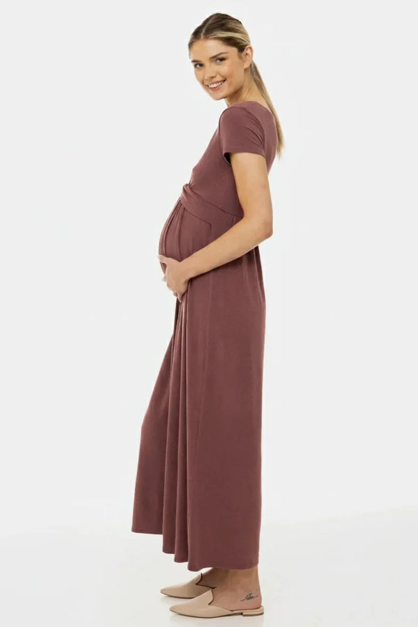 Rochie pentru gravide și alăptare cu curea decorativă - cenușă trandafir