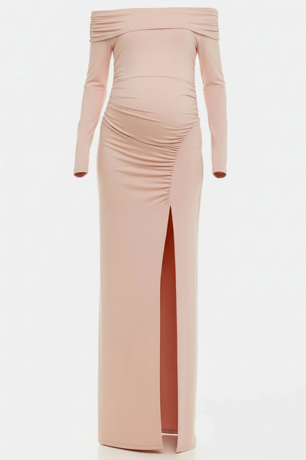 Rochie elegantă cu umeri goi în roz pastel