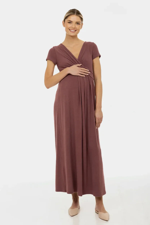 Rochie pentru gravide și alăptare cu curea decorativă - cenușă trandafir