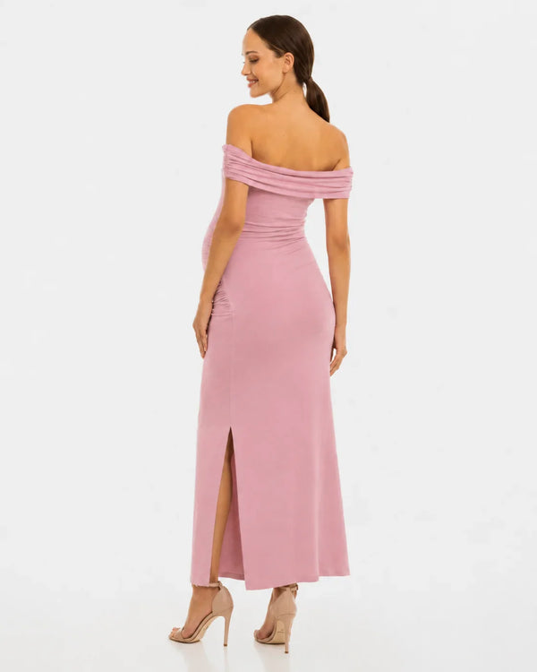Rochie elegantă pentru gravide cu falduri - roz prăfuit