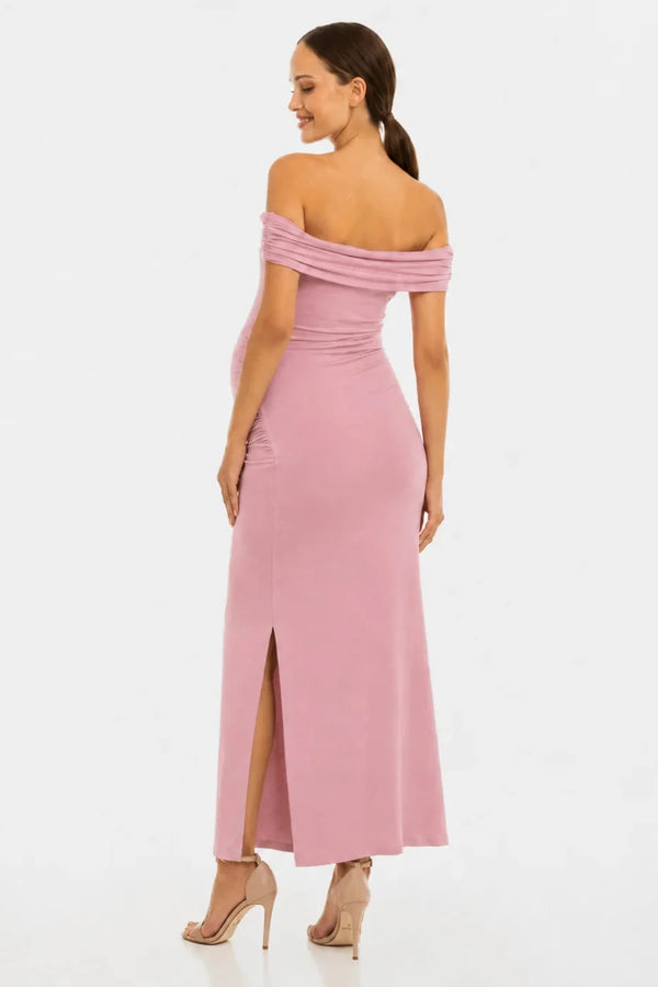 Rochie elegantă pentru gravide cu falduri - roz prăfuit