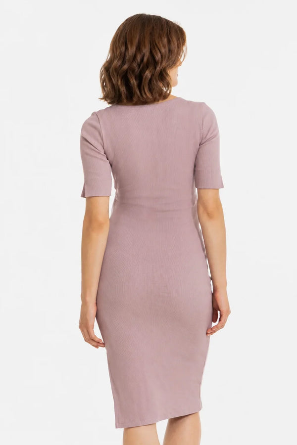 Rochie din bumbac rib pentru gravide și alăptare – violet