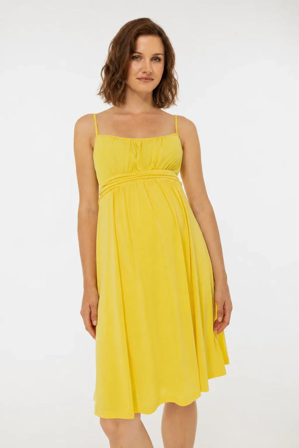 Rochie elegantă pentru gravide, cu bretele – galbenă